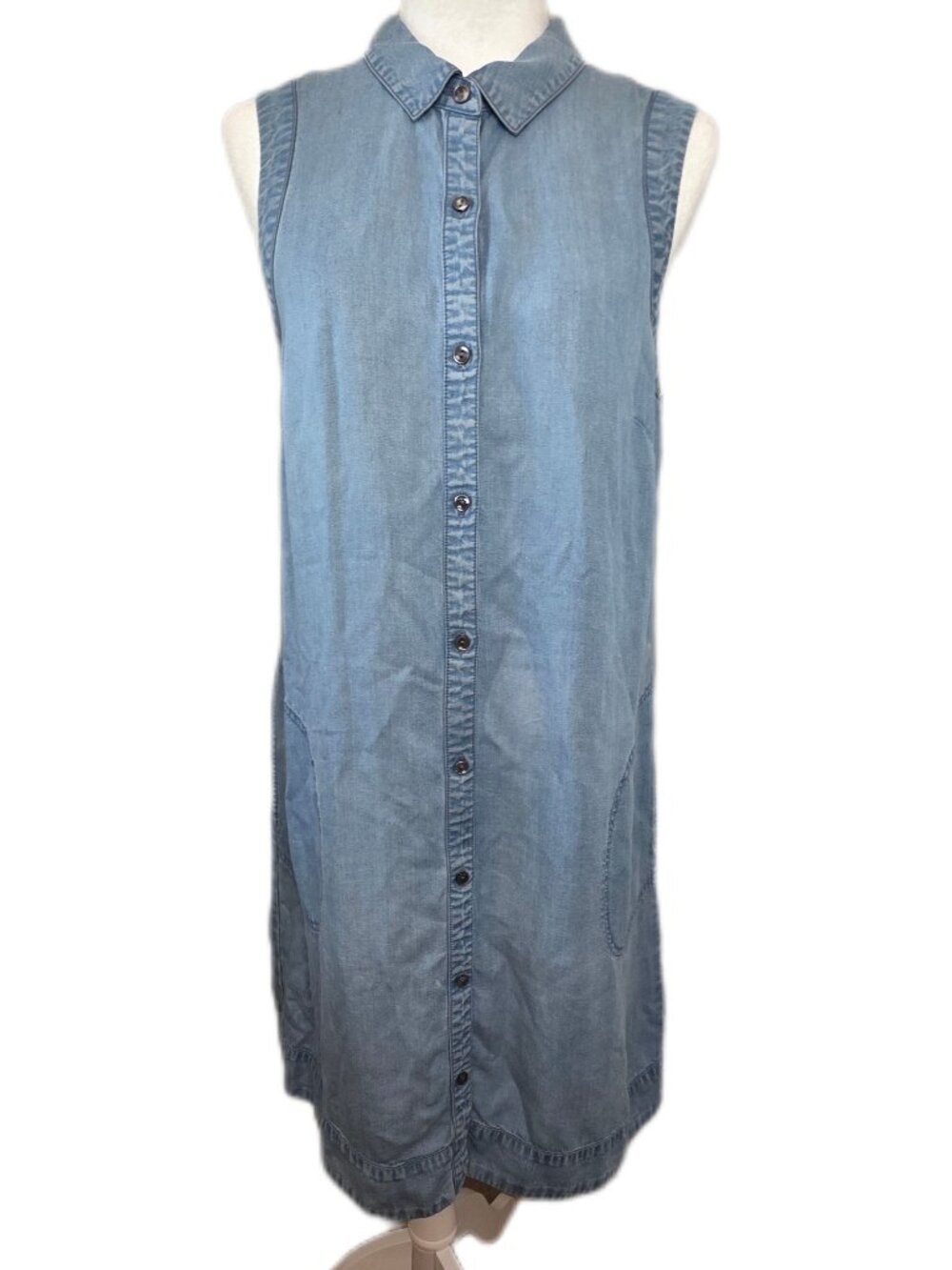 J. Jill Dress Chambray Denim Button Up Sleeveless Medium Petite